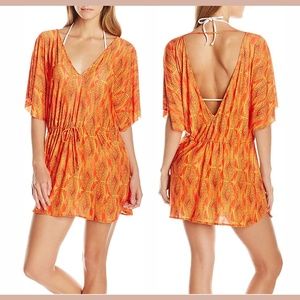 NWT ViX Menfis Lina Caftan‎ Cover-Up Beach Dress in Orange [SZ Medium ]